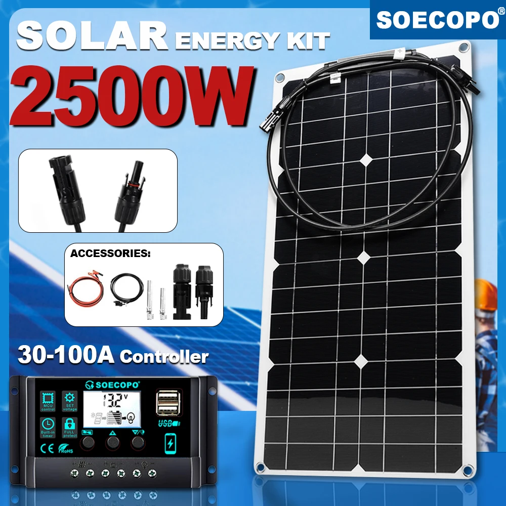 SOECOPO 100A Solar Kit｜Flexible Panel + Controller + Connectors｜13.2V for RV/Boat/Off-Grid｜CE Certified