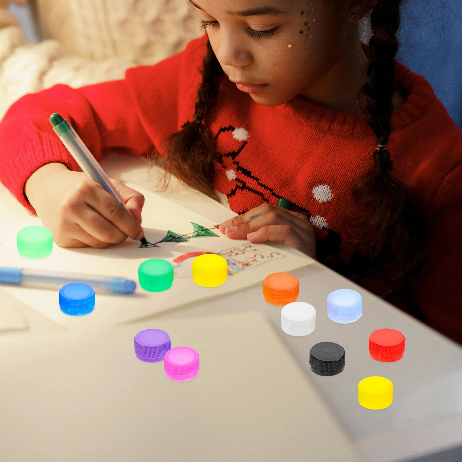 

100Pcs Plastic Colorful Bottle Caps Mixed Colors for 's DIY Craft Supplies Kindergarten Art Tools Creative Educational