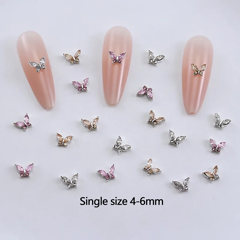 10 Uds. De Mini mariposa de cristal 3D, dijes para decoración de uñas, piezas de joyería, accesorios, decoración de uñas de aleación de lujo, suministros de diamantes de imitación