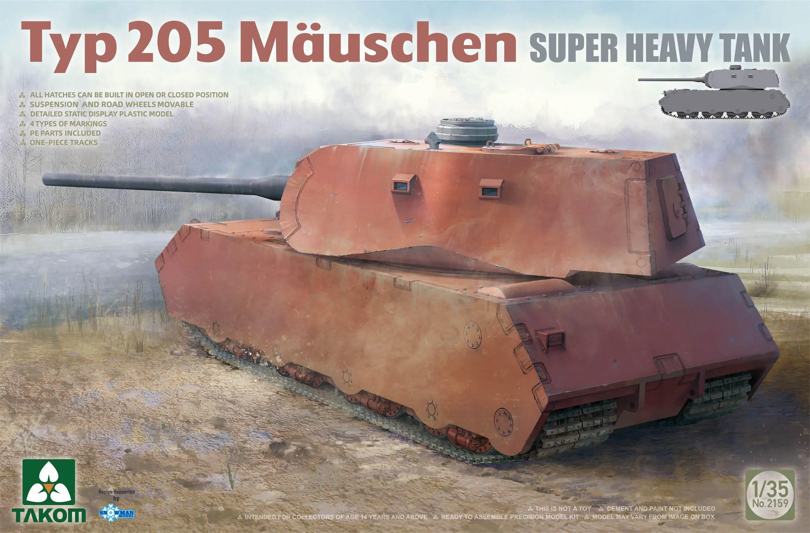 Takom 2159 1/35 Typ 205 Mauschen Super Heavy Tank Plastic Model Kit