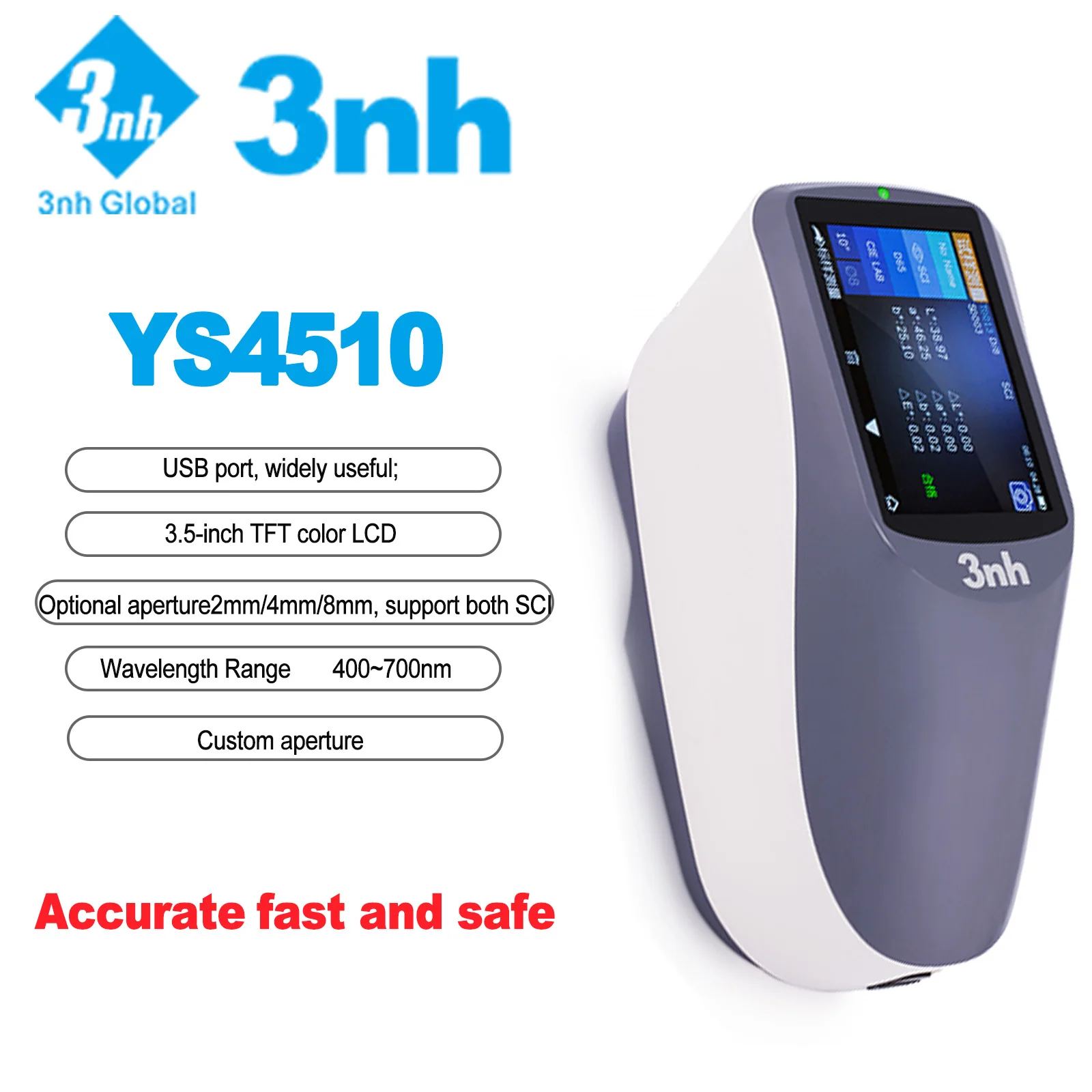 3NH-YS4510 Professional accuracy Spectrophotometer USB port Spectral SeparationDevice,Wavelength Range 400~700nm