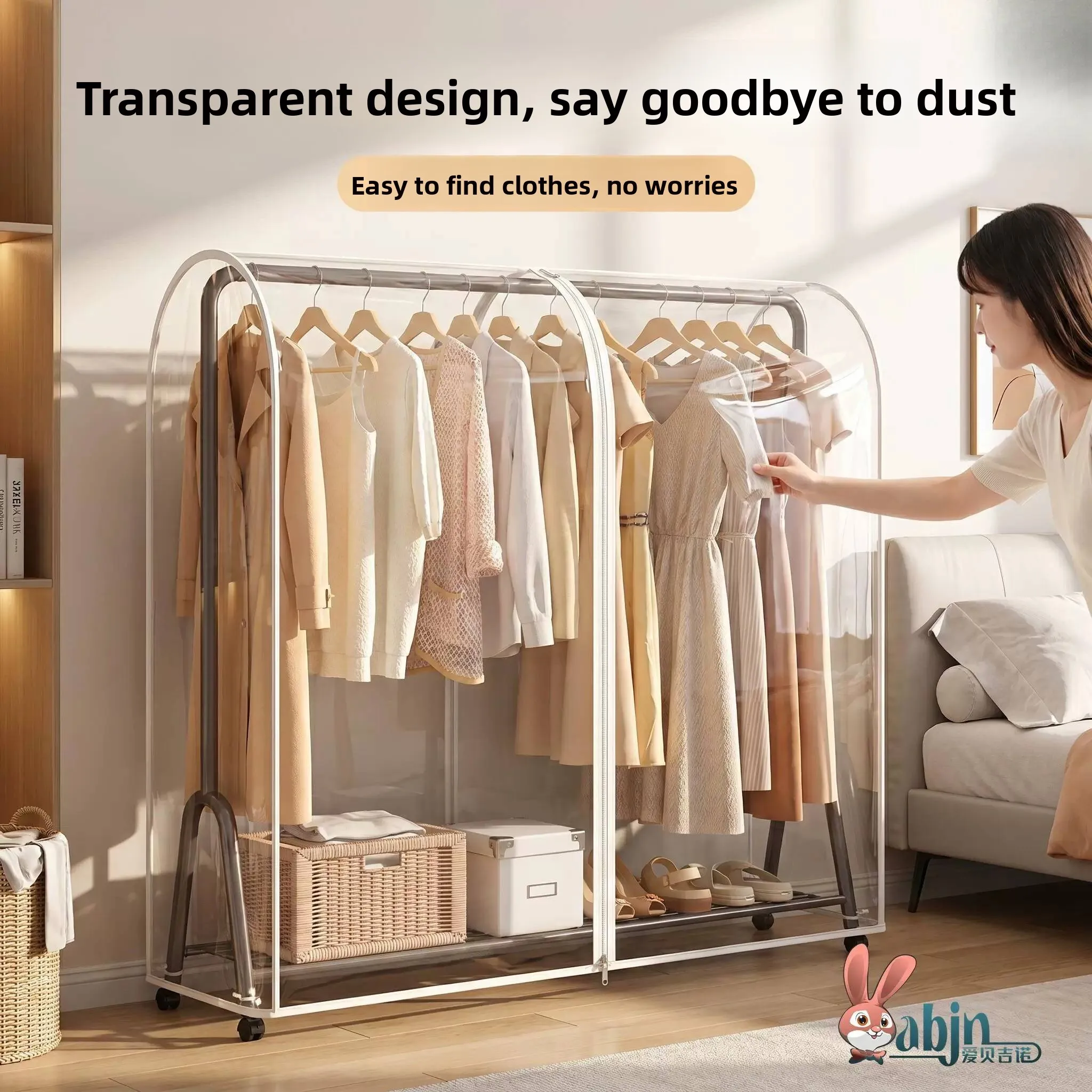 Full-Coverage Floor-standing Clothes Hanger Dust Cover Transparent Display for Home Use Clothing Storage Dustproof Cover