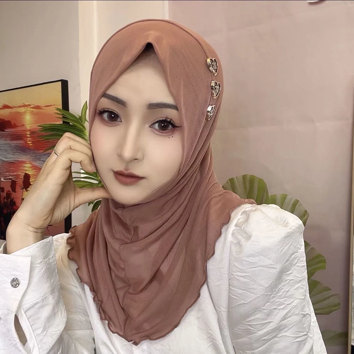 Summer Two Layers Muslim Islam Instant Wrap Hat Hijabs