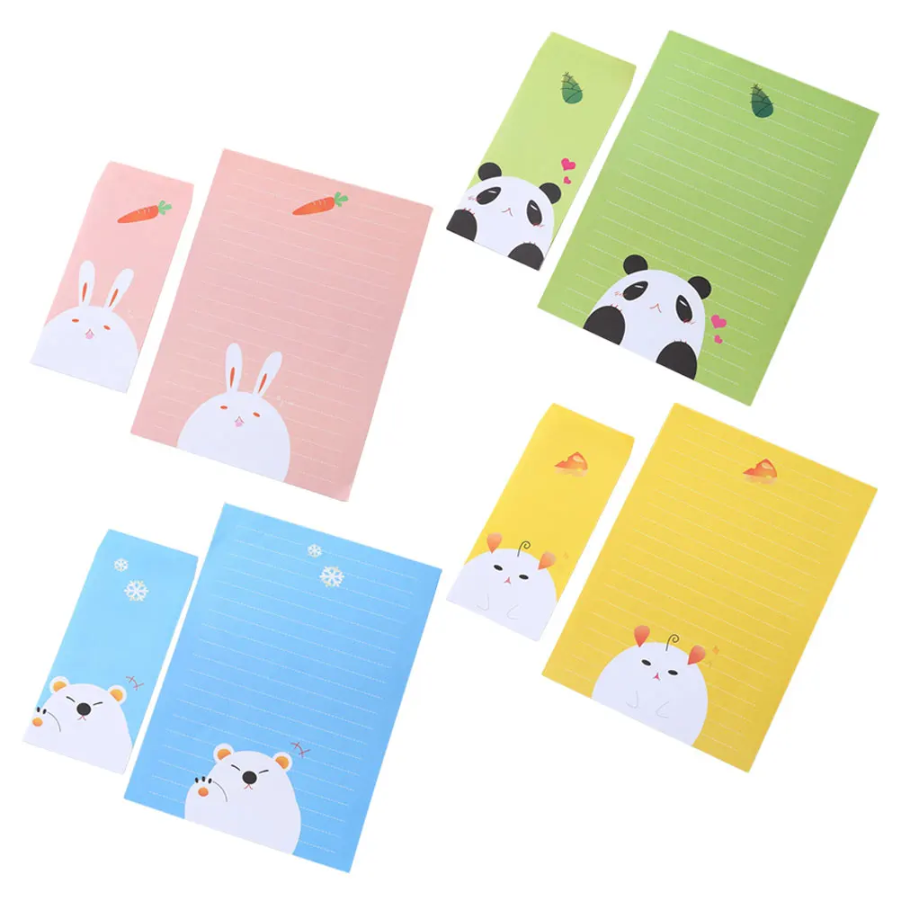 

4 Sets Letter Paper Envelope Kit Cartoon Design Writing Stationery Set Fresh Style Envelopes for Greeting Cards Thank You Notes