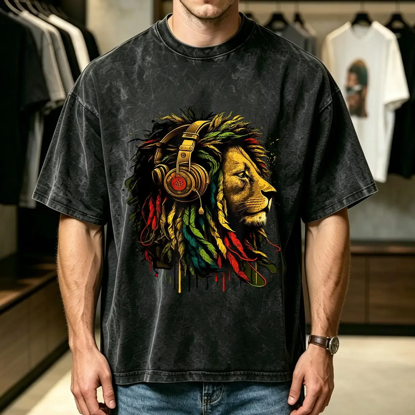 washed T Shirt Rasta Reggae Lion Of Judah Jamaican Music Rastafari One Love Size S 5XL vintage Washed Casual Slightly Soft