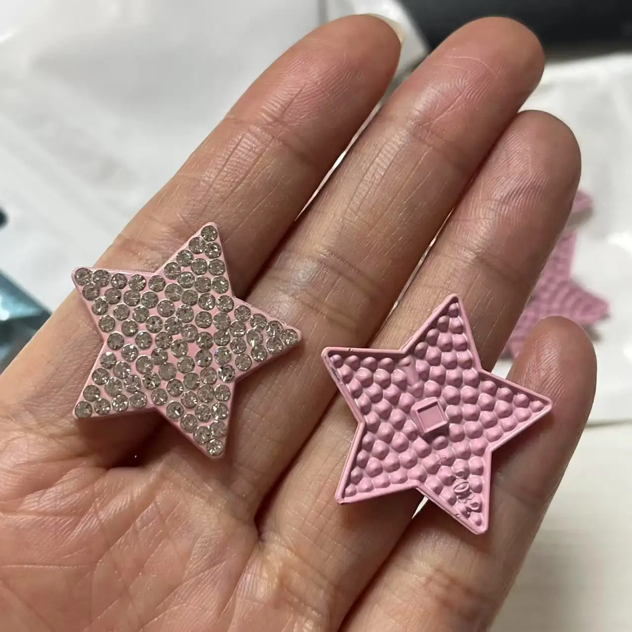 10 Uds. De pentagrama blanco y rosa con diamantes brillantes, estrella hueca, amor, funda de teléfono basura, decoración de Ipadcase, accesorios para manualidades DIY