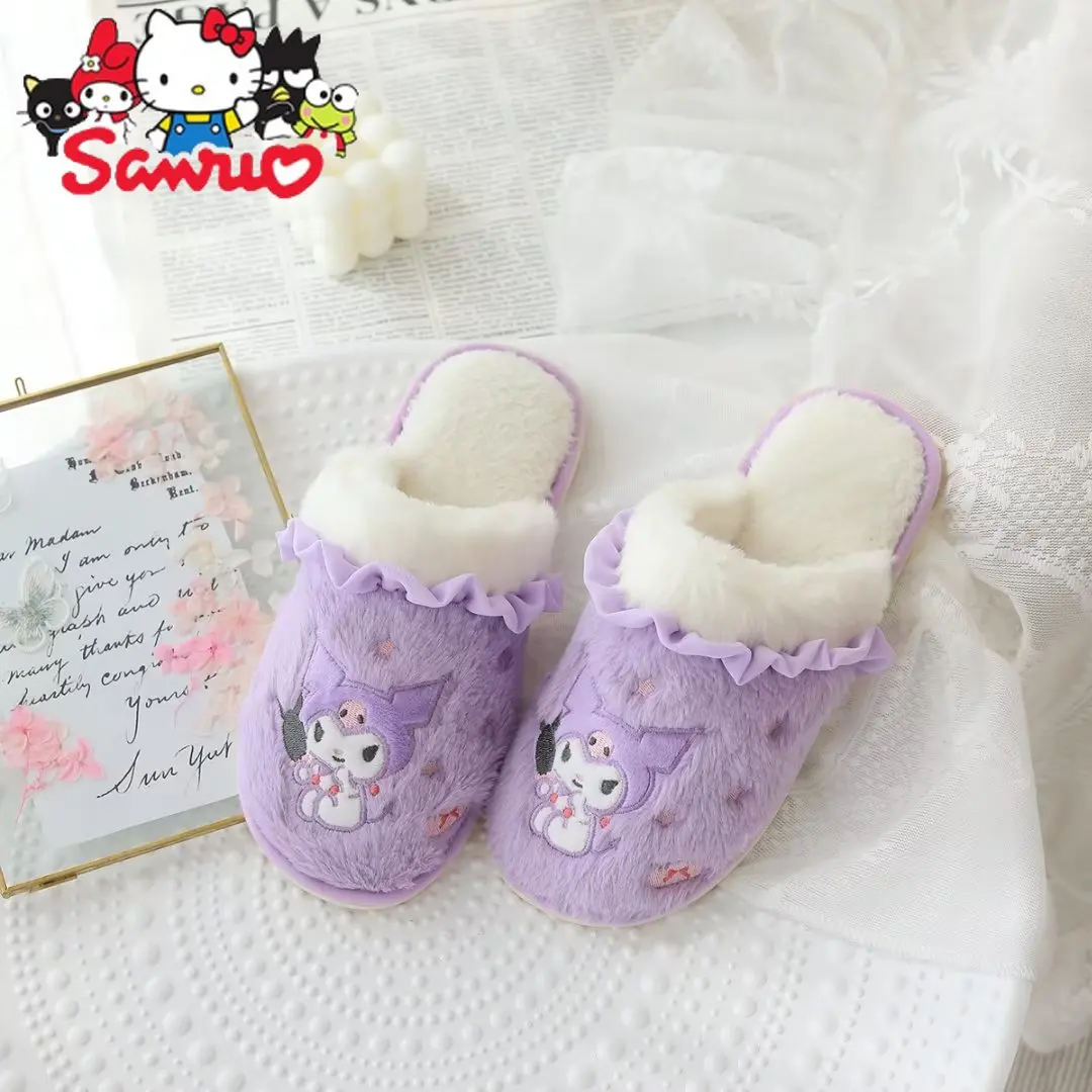 Sanrio Kuromi Hello Kitty Melody Cinnamoroll Pochacco Home kapcie futrzane halowe buty antypoślizgowe ciepłe buty do kapcie domowe