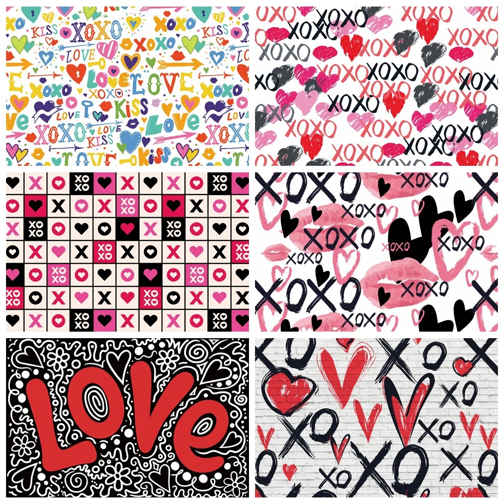 

Valentine's Day XOXO Theme Photography Backdrop Sexy Lip Lipstick Hot Kiss Love Hearts Dating Decor Lover Party Photo Background