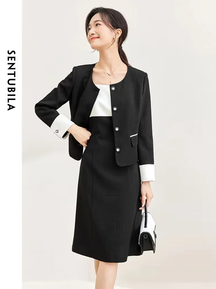 

SENTUBILA Women's Dress Sets 2025 Spring Outfits Elegant Pretty Female Two Piece Slip Dress Office Long Sleeve Jacket 133Z50620