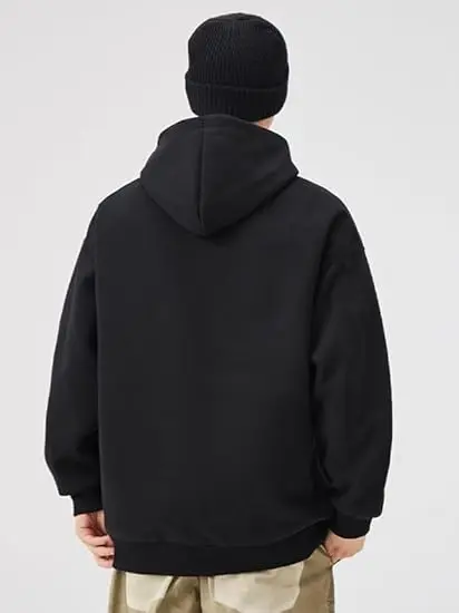 بلوفر بغطاء للرأس من قطعة واحدة من القطن الأسود مطبوع عليه شخصية سانجي مع تصميم لهب أصفر ملابس كاجوال من الأمام والخلف #4