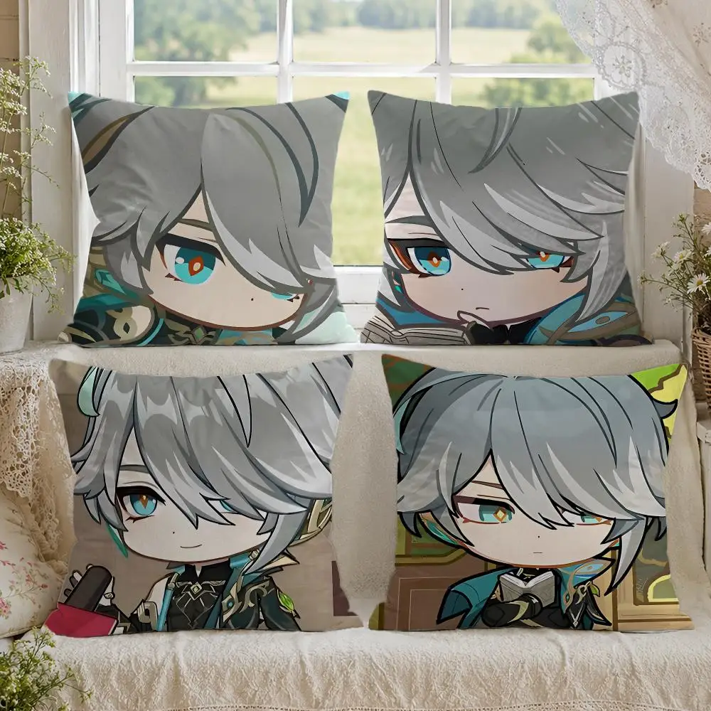 Alhaitham Cute Genshin Impact Cushion Cover 1/4PCS Linen Sofa Couch Bedroom Living Room Home Office Decor Pillow Case