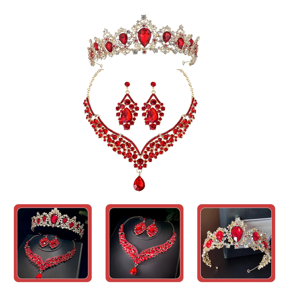 1 Juego de collar de corona nupcial para boda, pendientes, conjunto de joyería con diamantes de imitación, elegante para fiesta de cumpleaños, conjunto de collar y pendientes de corona para niñas