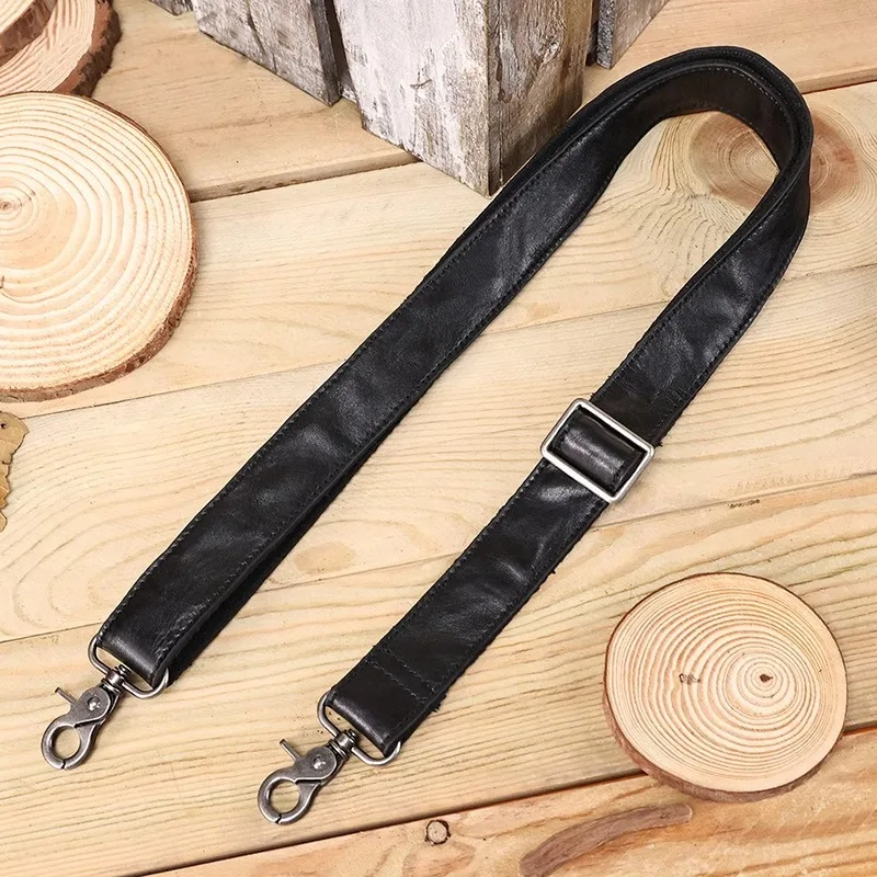 AIGUONIU Unisex Black Real Cowhide Leather Bag Straps Shoulder Crossbody Adjustable Genuine Leather Shoulder Straps for Bag