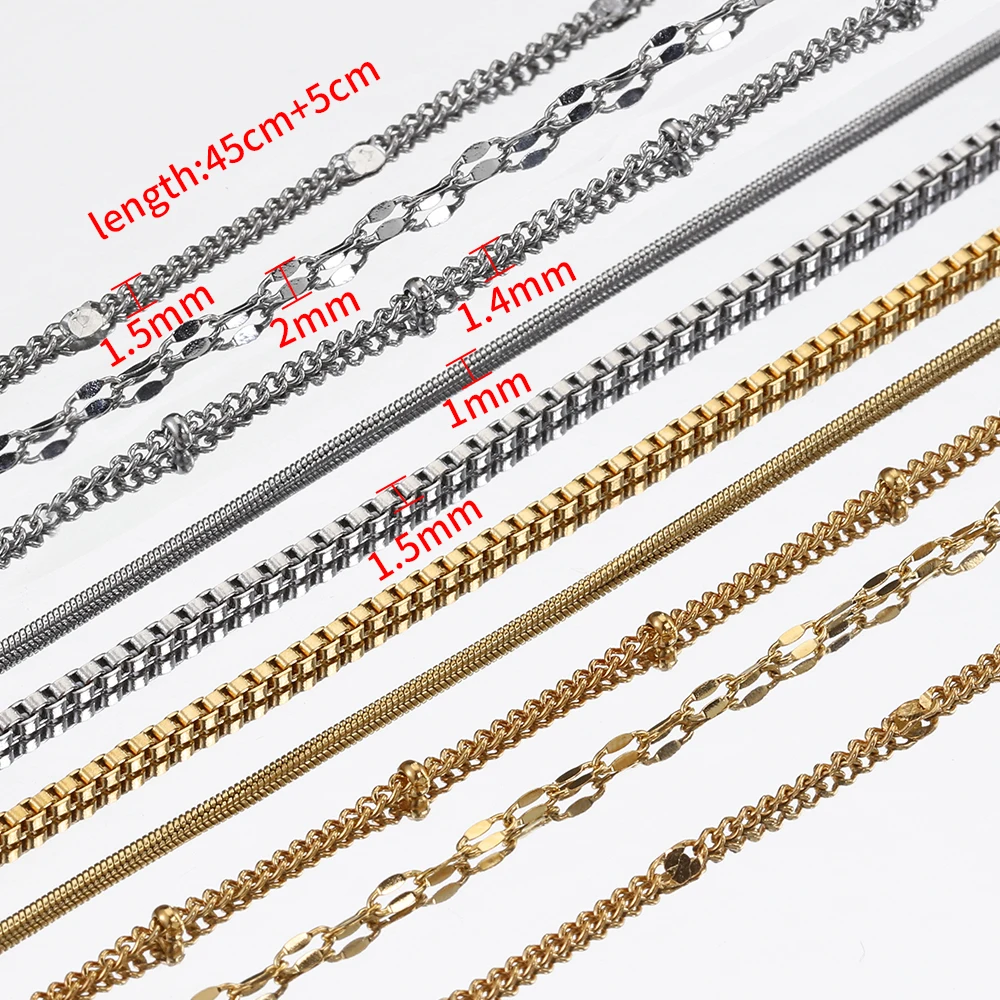 5pcs/lot Stainless Steel Chains 1mm 1.5mm 2mm Box Chain Rolo Link Cuban Long Necklace Chain for Jewelry Making DIY Wholesale