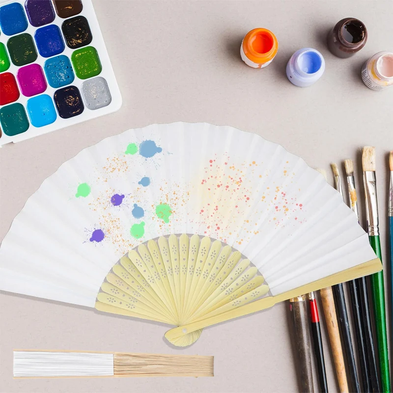 

100Pcs White Handheld Paper Hand Fans Bamboo Folding Handheld Fan for Wedding Party Cosplay Home Decoration DIY Craft Projects
