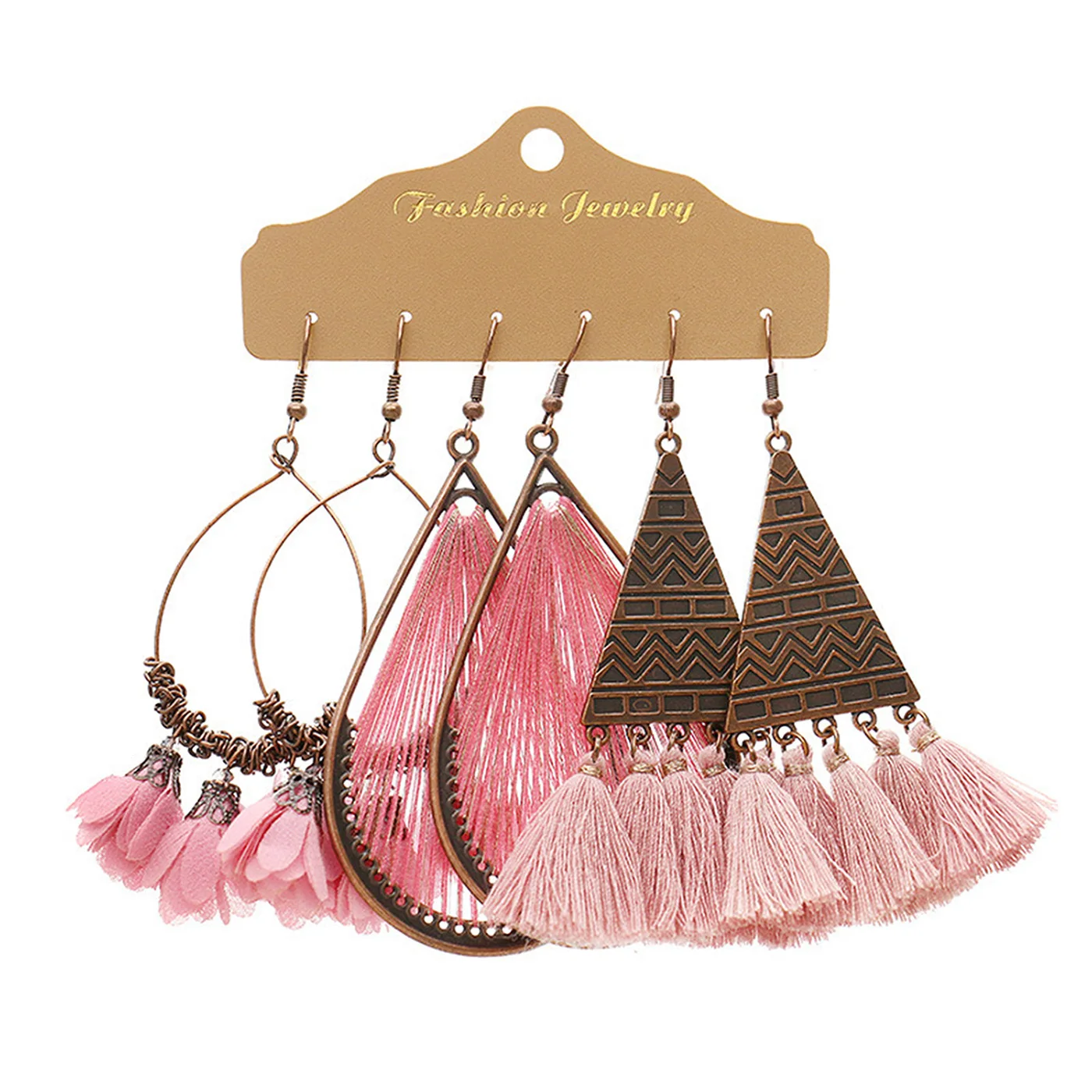 6pcs Retro Bohemian Style Women\'s Flower Tassel Geometric Women\'s Earring Sets, Suitable For Vacation Accessories