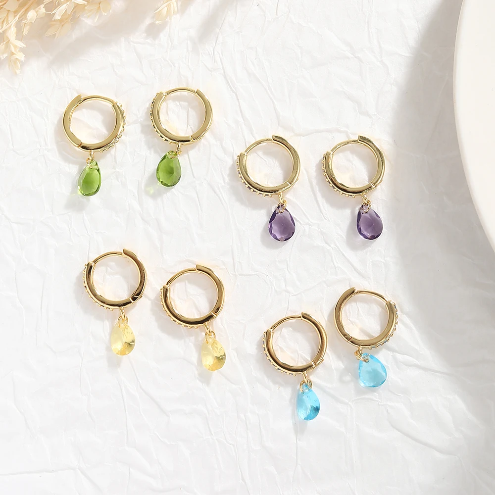

BenS water drop dangle earrings Brass cubic zirconia drop earrings for women transparent charms hoop earrings wholesale E38