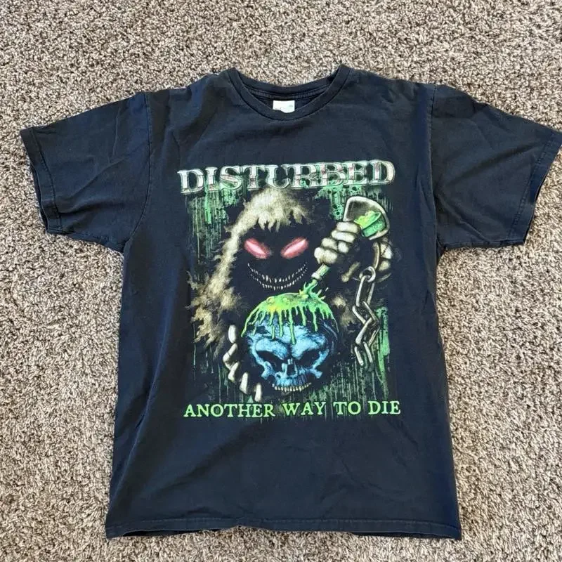 Disturbed Skull Green Flames Another Way To Die T-Shirt