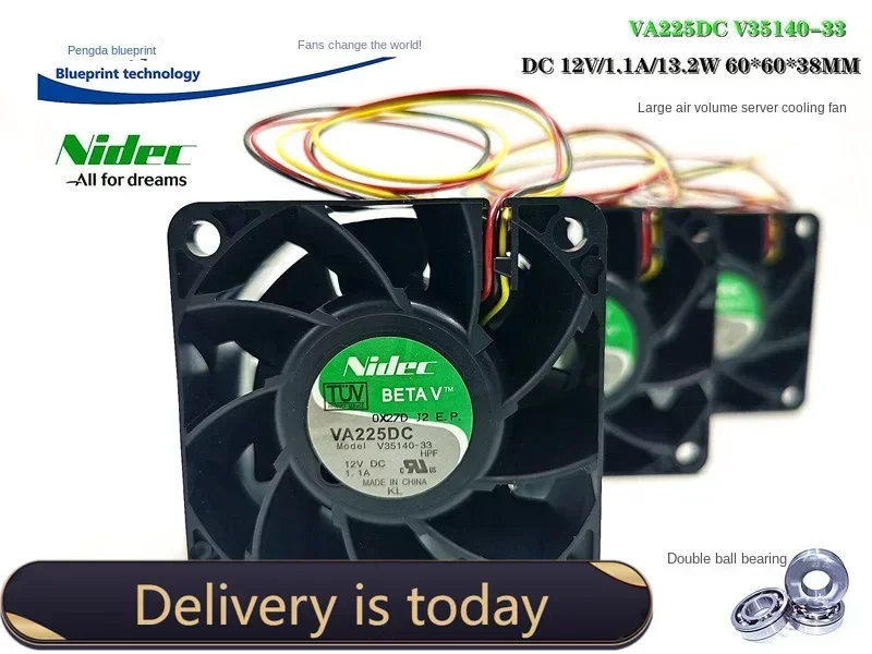 New Nidec Va225dc 6038 6cm Server 12v1. 1A Max Airflow Rate Double Ball Cooling Fan 620*60*38MM