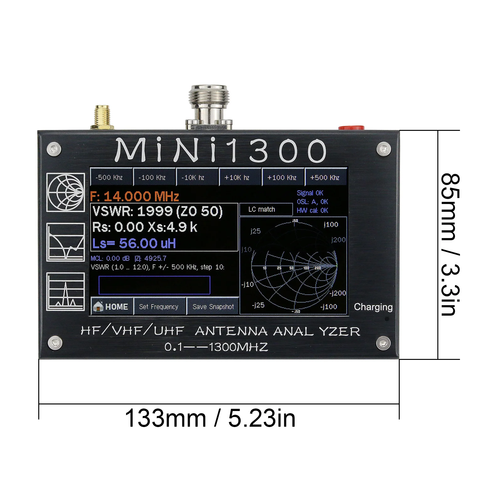 Analizzatore Antenna HamGeek Mini1300 0.1-1300MHz HF/VHF/UHF con guscio in lega di alluminio Touch Screen da 4.3