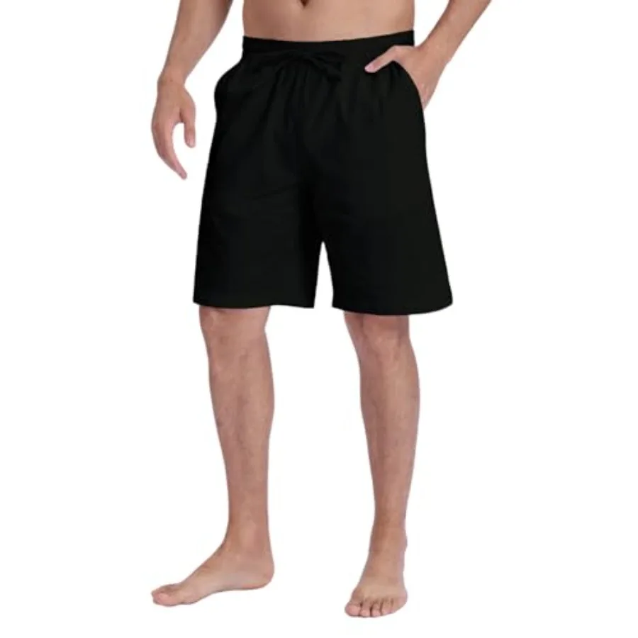 

Мужские шорты из хлопка и льна с эластичной талией, на шнурке, свободного кроя, для лета и пляжа