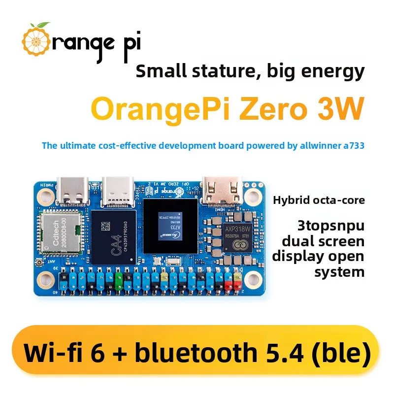 OrangePi Zero 3W Allwinner A733 Cortex-A76+A55 3TOPS NPU 40PIN GPIO MIPI-CSI/DSI Type-C DP IoT Smart Home SBC