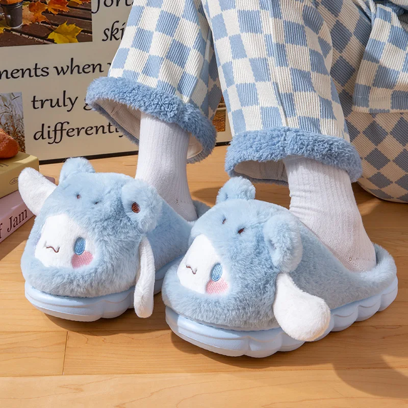 Pantofole in cotone Sanrios Ragazza Inverno Nuova casa Simpatico cartone animato Cinnamoroll Kawaii Cartoon Velluto Addensare Mantieni calde Pantofole pelose