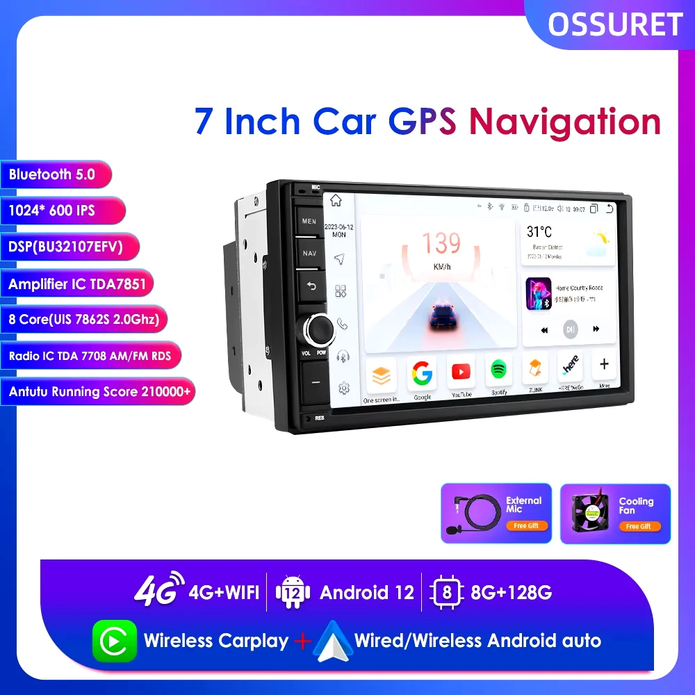 7\'\' Android 13 Octa Core Universal 8G+128G Double 2 Din Car Radio Multimedia Video Player GPS RDS SWC Mirror Link NO CAN NO DVD