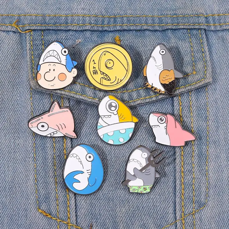 Pins Custom Owl Coin Trident Brooches Lapel Badges Cartoon Lovely Animal Jewelry Gift for Kids Friends Funny Shark Enamel