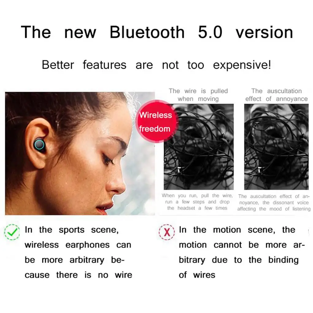 Earphone Waterproof Wireless Headphone Headset Ear-Mounted Sports Earphone