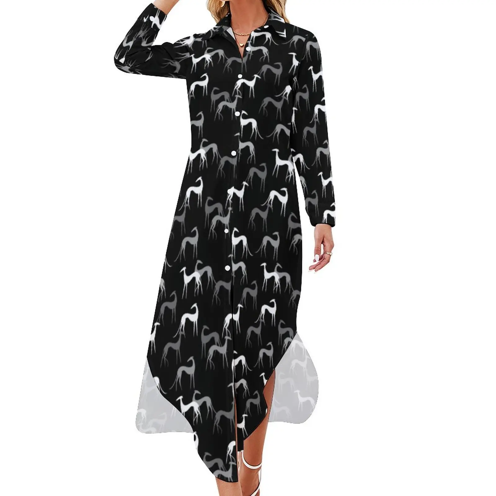 

Sighthounds in black Long Sleeved Shirt Dress Women's summer long dress prom clothes elegant dress women party dresses