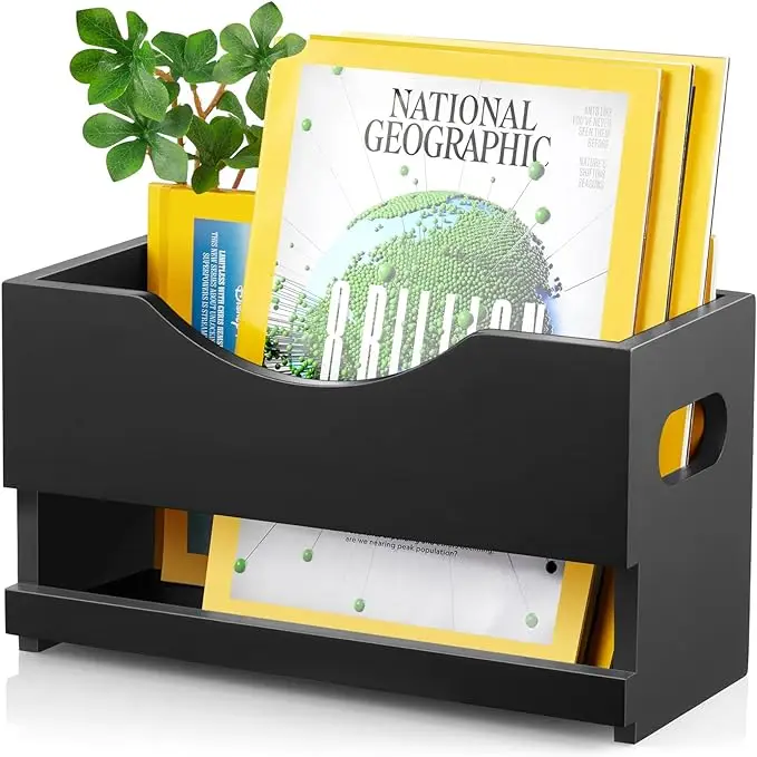 Wooden Desktop Bookshelf Tabletop Tilted Bookcases for Books Magazine CD Desk Organizers and Storage Rack