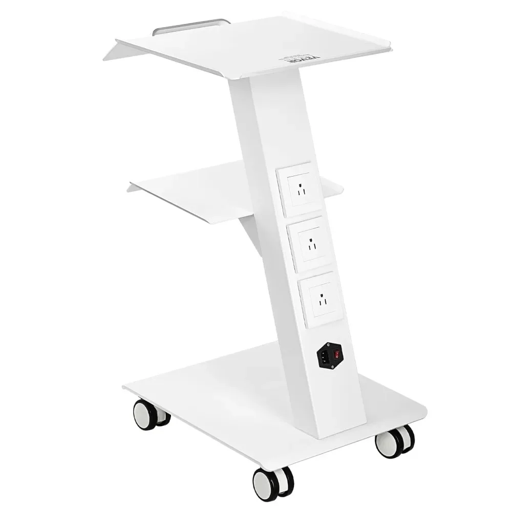 

Lab Trolley, Rolling Lab Cart with Built-in Socket, 3-Layer Metal Mobile Trolley, Tray Rolling Clinic Cart with Swivel Whels