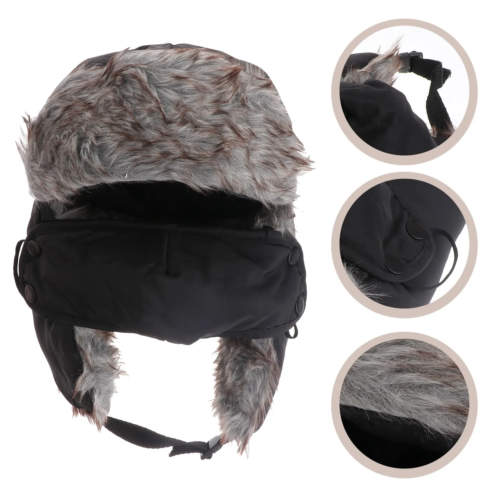 

Fleece Lined Warm Hats Thick Artificial Winter Black Middle aged Adjustable Buckle Windproof Waterproof Skiing