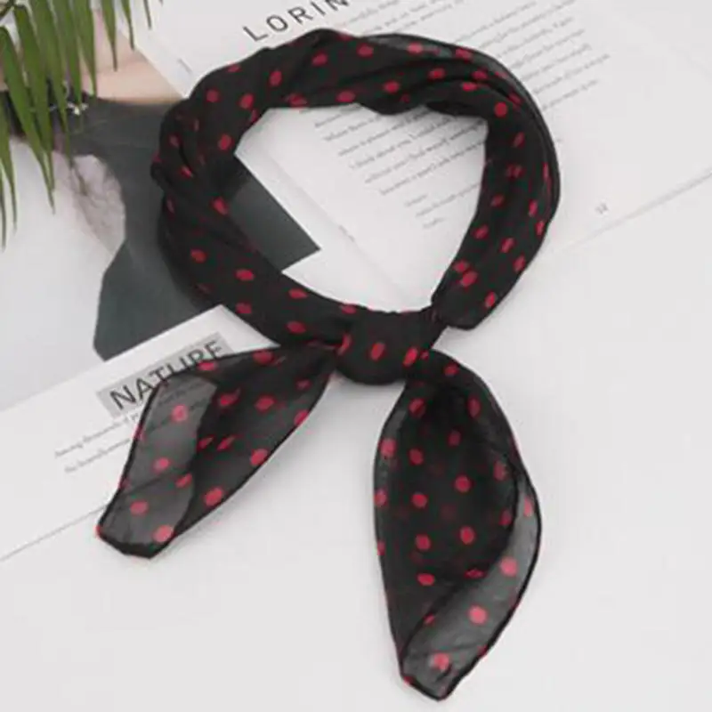 Fashion Chiffon Polka Dot Scarf For Woman Female Retro Temperament Polka Dot Square Scarf Multicolor Polka Dot Neckerchief