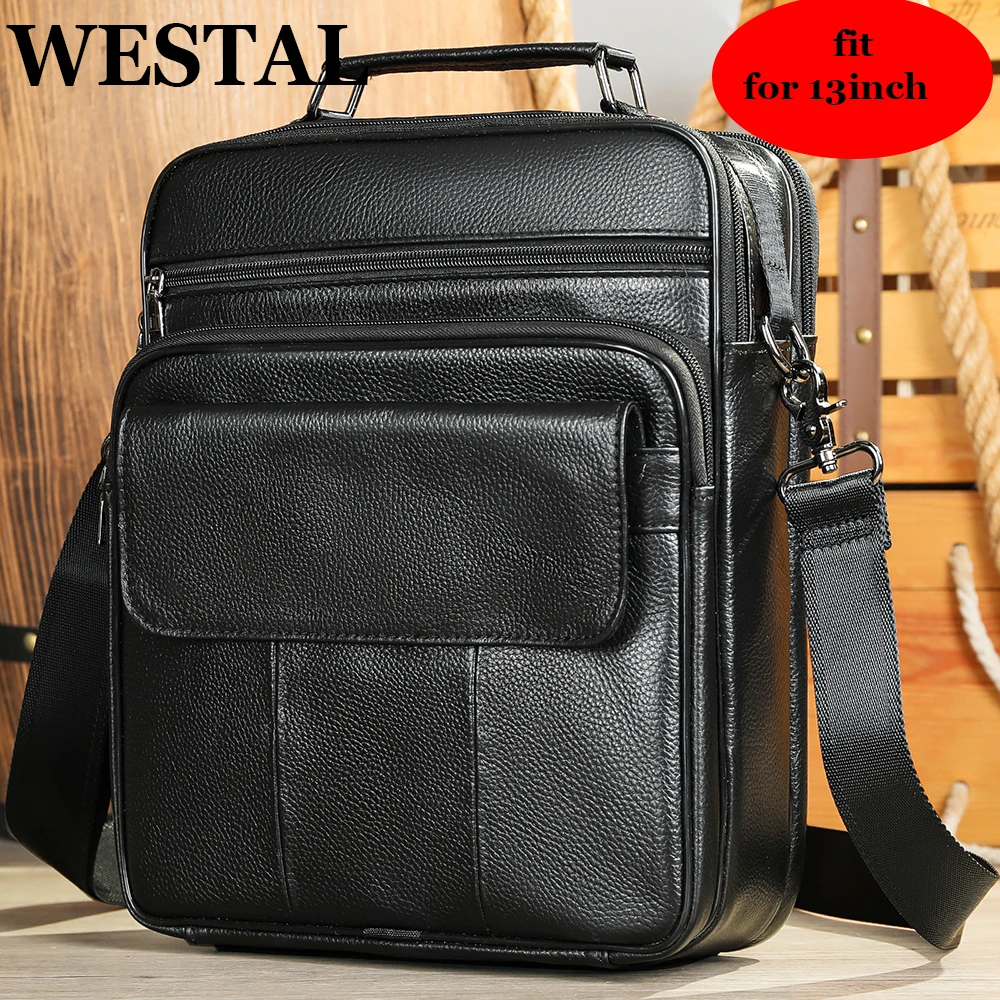 WESTAL-Bolsa de Ombro Masculina de Grande Capacidade, Bolsa para Laptop, Casual Crossbody, Couro Mensageiro, 3 Cores, 13 polegadas, 6171