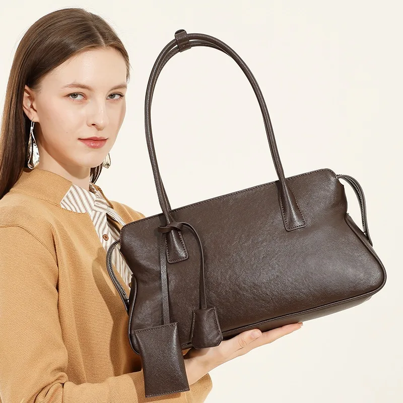 Vintage Shoulder Bag for Women Genuine Leather Vegetable Tanned Adjustable Strap Soft New Luxury Handbag Fashion Trend