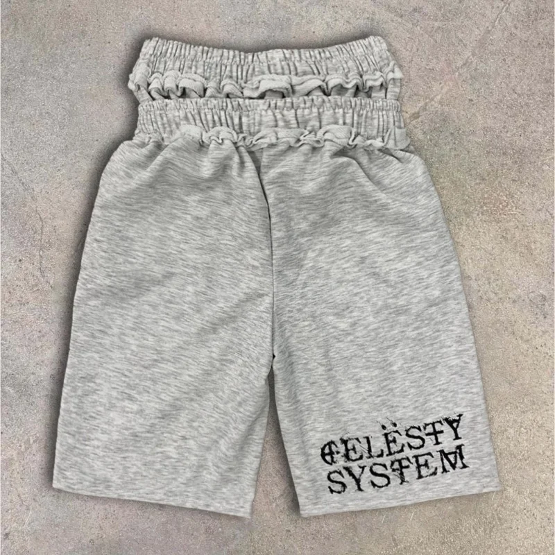 American Retro Y2K Street Hip-hop Style Summer Design Sense Single Item Versatile Loose Fitting Men's And Women's Double Waisted