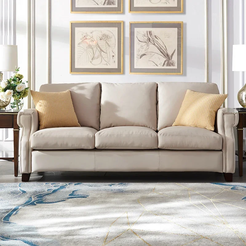 

Light luxury sofa American leather cowhide living room combination three-person down sofa