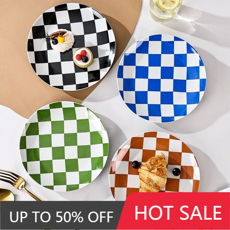 Creative Chess Grid Ceramic Plate Home Dinner Tableware Western Steak Plate Exquisite Bread Dessert Dishes Kitchen Utensils Home