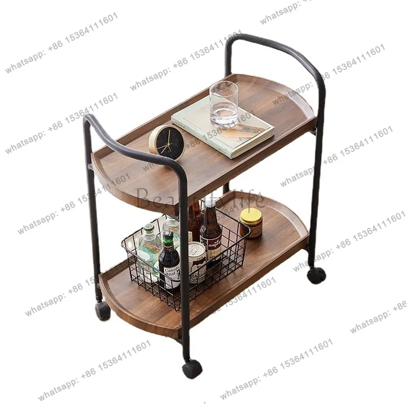 

2026 double-layer solid wood wine tea cart dim sum cake mobile trolley