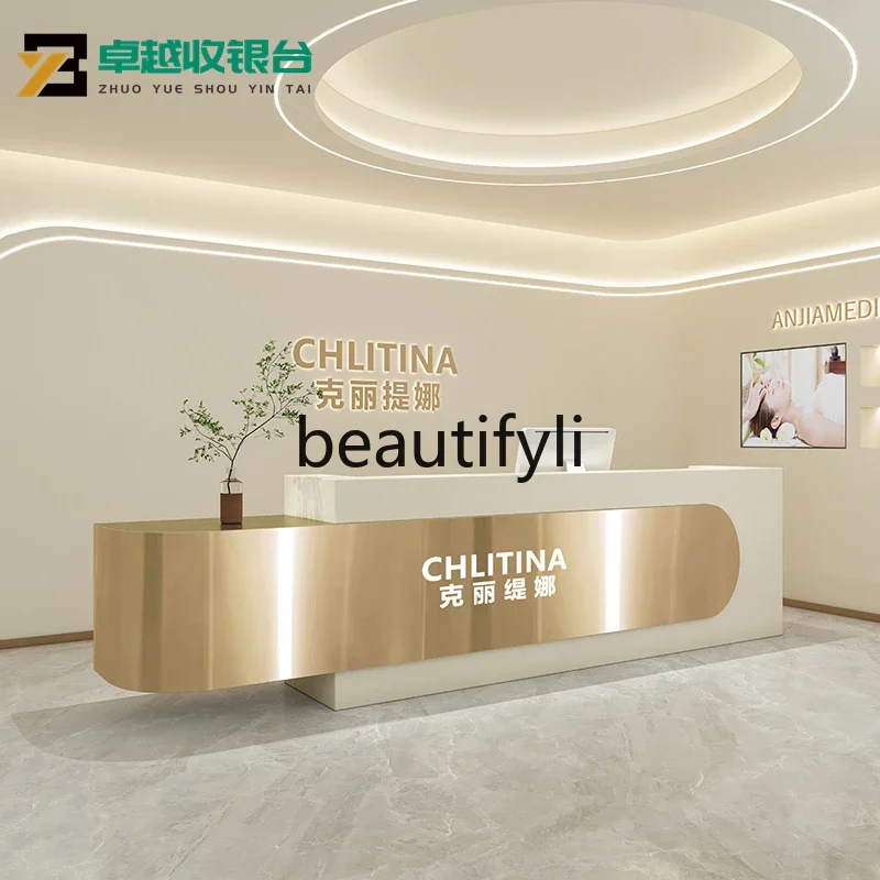 

Smart stainless steel beauty salon checkout page Barber shop Simple small shop, reception desk9344