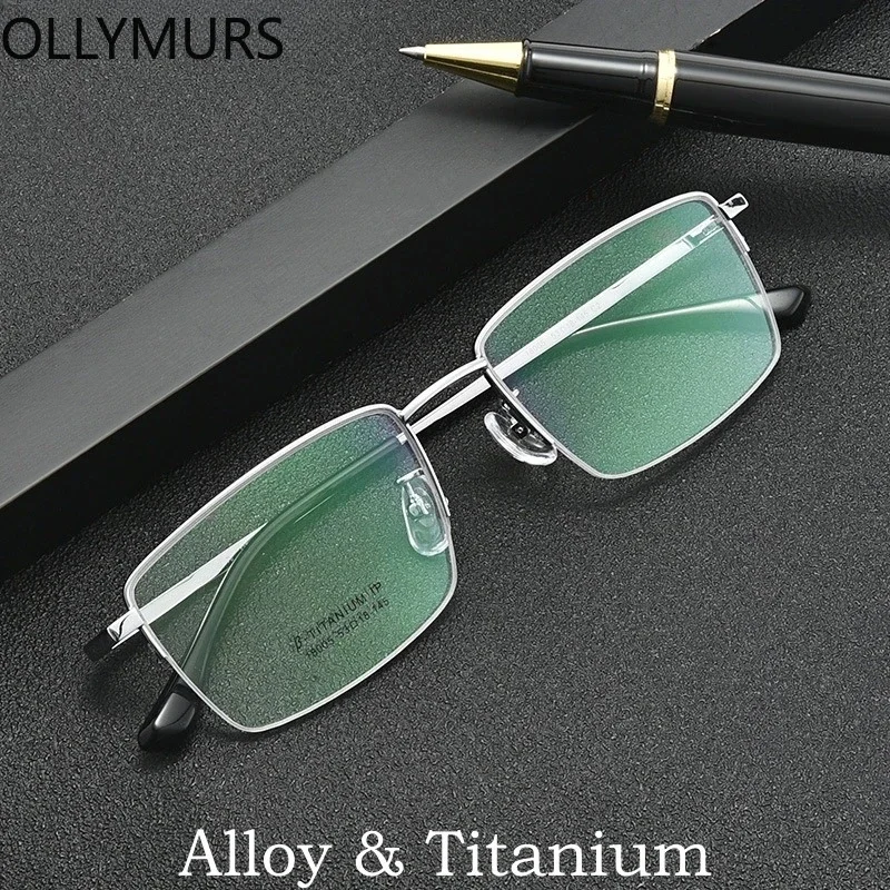 

OLLYMURS Сверхлегкие деловые модные очки из титанового сплава, маленькие квадратные ретро-оптические очки по рецепту в полуоправе для мужчин