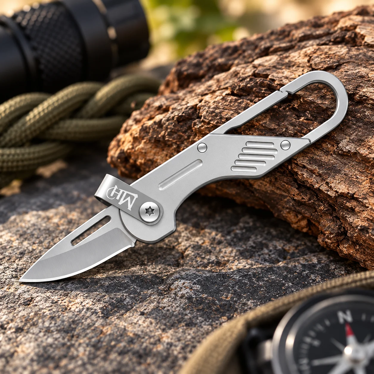 Outdoor Multifunctional Titanium Keychain Carabiner Car Key Chain Knife Box Cutter Keyring Mini Folding Pocket Knife Tool Gift