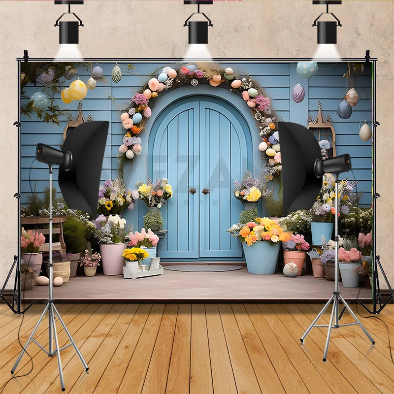 Fondo de fotografía Digital para el día de Pascua, accesorios para estudio fotográfico, conejo, flores, puertas de arco, maternidad, YH-01