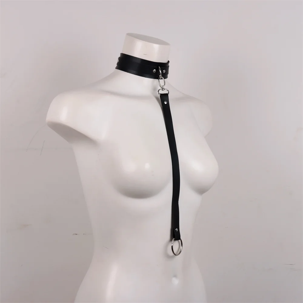 PU Leather BDSM Bondage Posture Neck Collar With Pull Ring Adjustable Collar Rings Belt Slave Bondage Strap Harness Belt