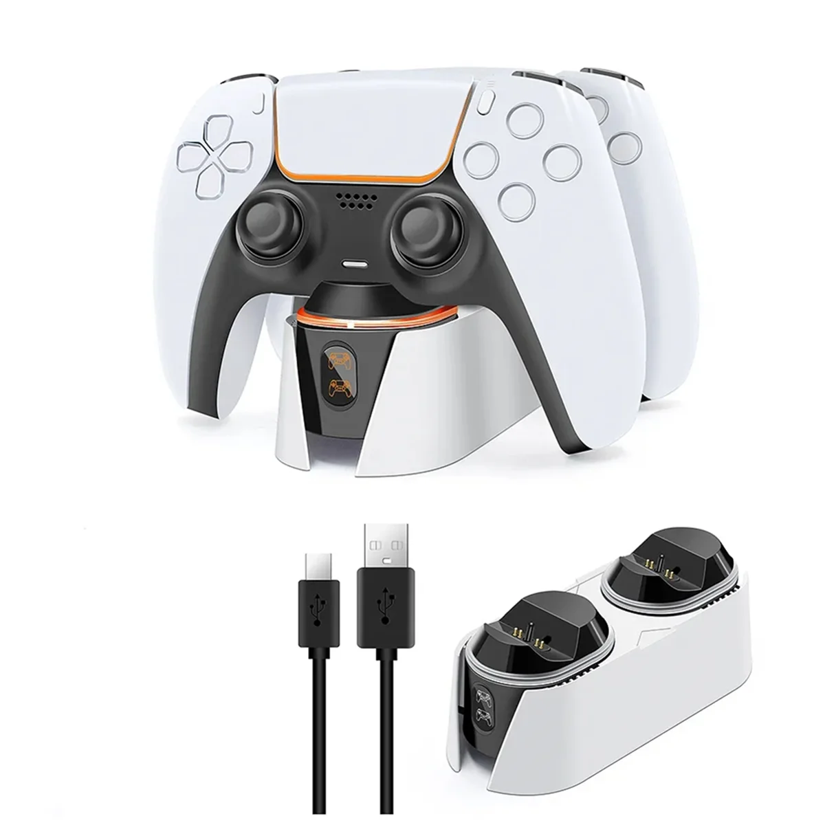 شاحن مزدوج سريع لوحدة التحكم اللاسلكية PS5، قاعدة شحن USB، حامل LED للوحة ألعاب عصا التحكم PlayStation 5