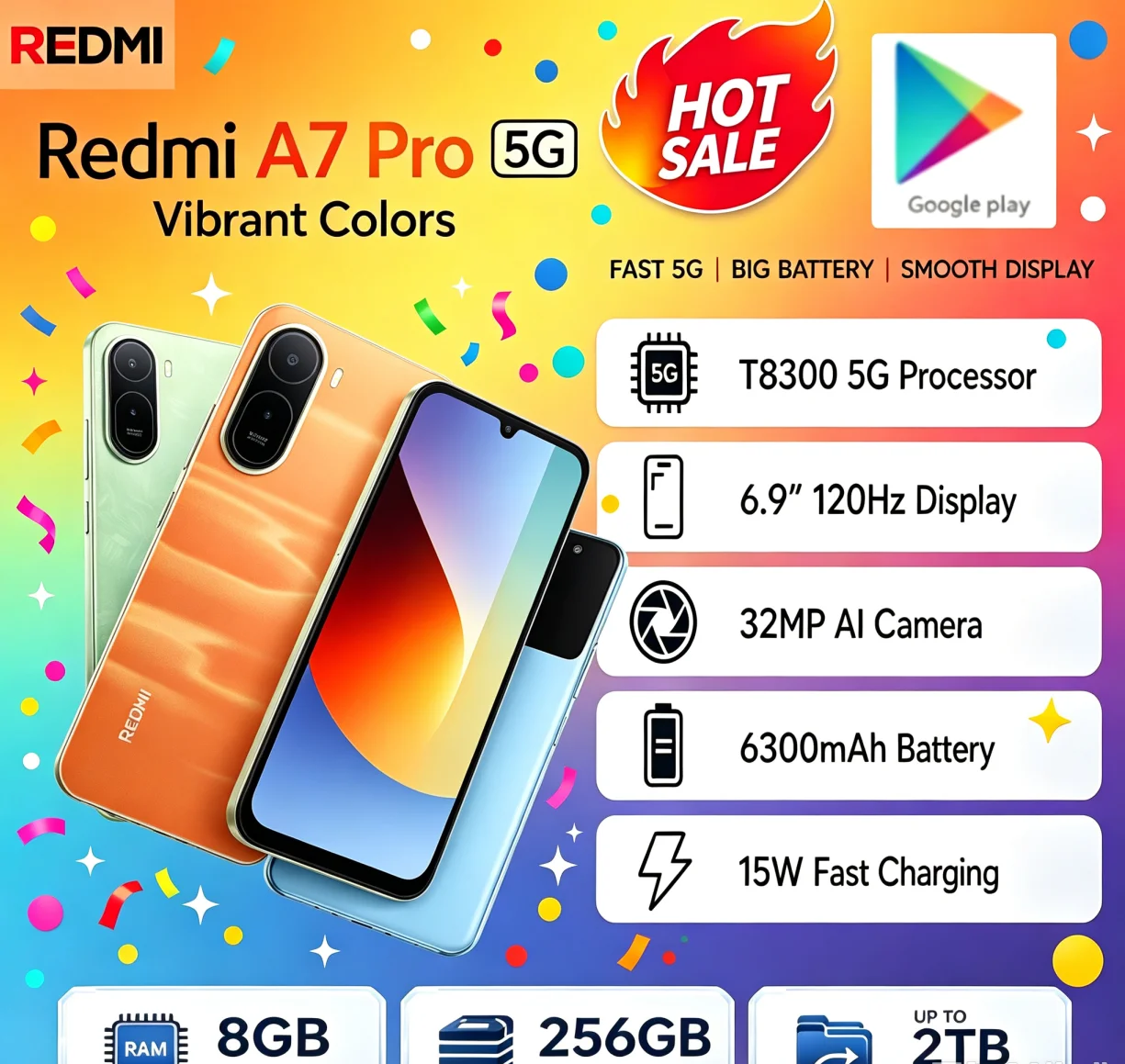 Trending 2026 Redmi A7Pro Brand New Unlocked Mobile Phone 8+256GB Mass Storage 6.9" FHD+ Large Full Screen Helio G85 Chip