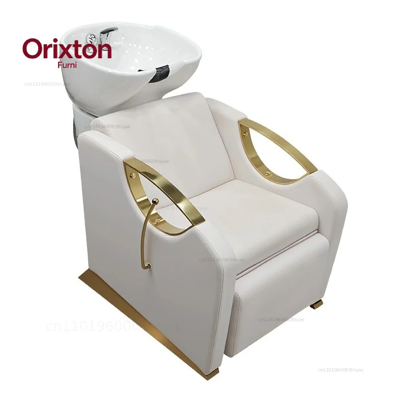 Head Spa Shampoo Bed with Ceramic Shampoo Bowl Modern Hair Washing Station Barber Shop Salon Equipment Electric Shampoo Chair