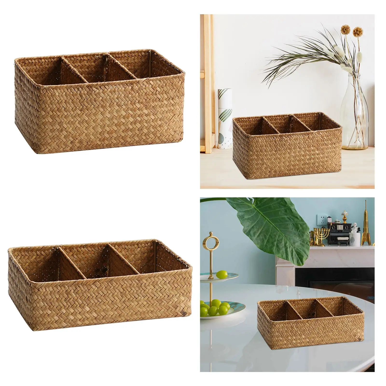 Wicker Storage Basket Handwoven Fruit Storage Laundry Basket Desk Organizer for Living Room Organizing Home Countertop Shelf